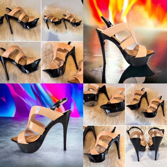 Vintage Giuseppe Zanotti Platform Patent Leather Black and Nude Stiletto Heels - Picture 8 of 16